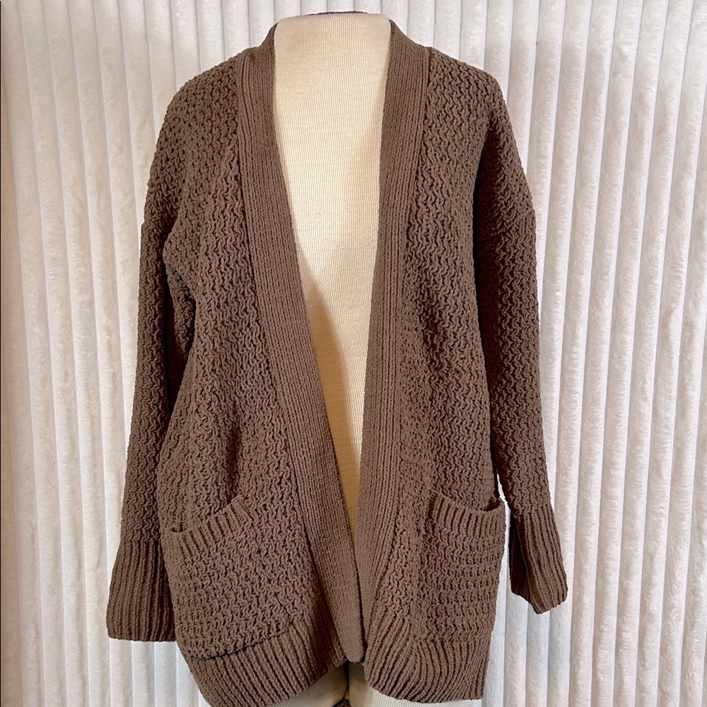 SO loose knit, chenille open front cardigan sweater size L